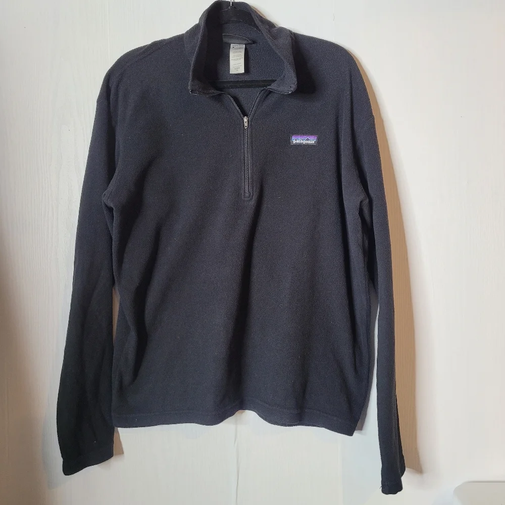Mens patagonia 1/2 zip synchilla Fleece pullover Black Long Sleeve Sz Medium